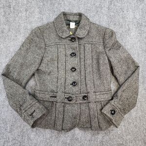 J Crew Jacket Womens 2 Gray Herringbone Wool Norfolk Belted Casual Career Coat